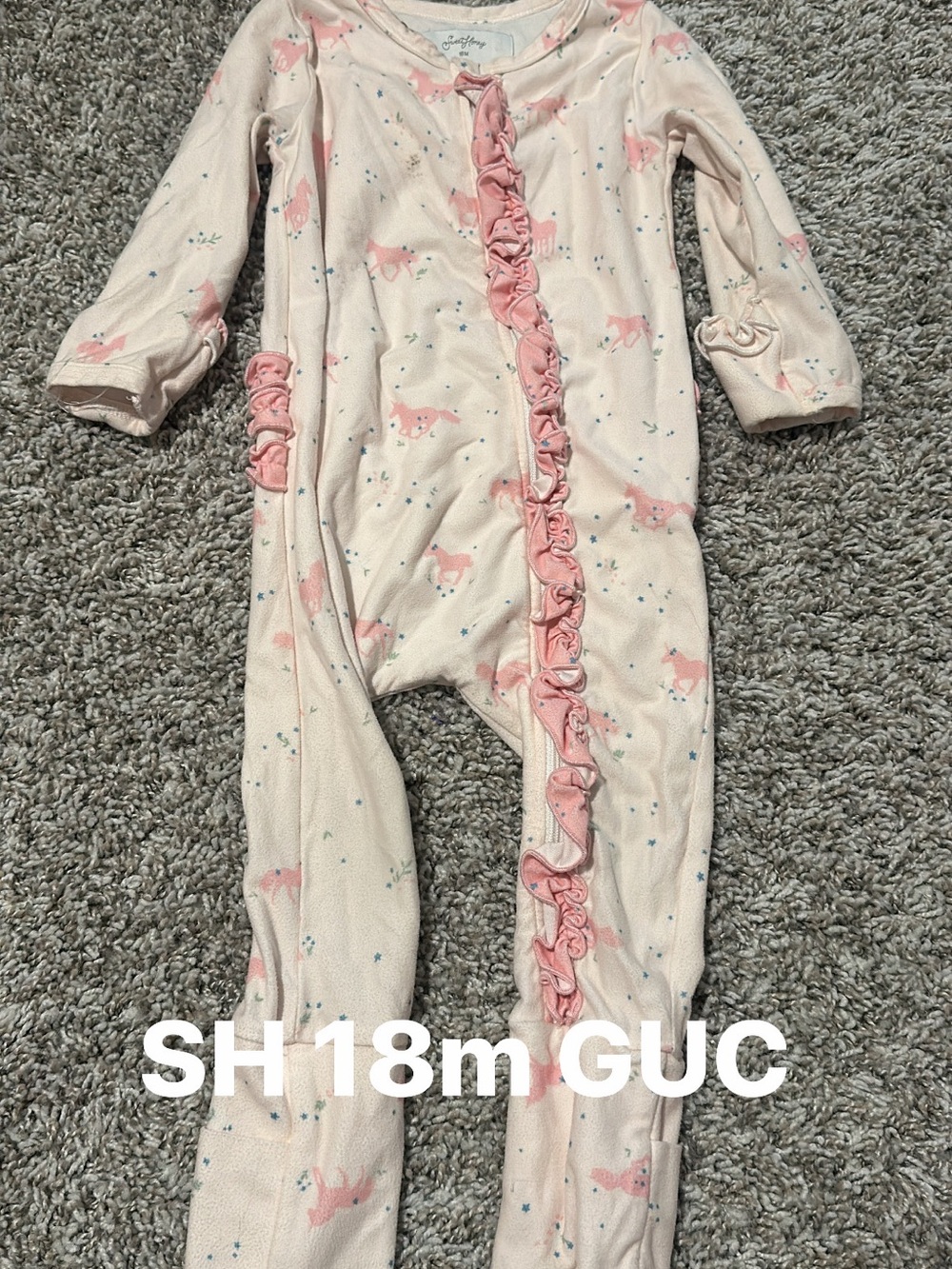 SweetHoney Pink Horse Ruffle Footed Pajamas